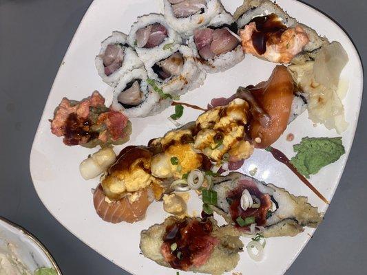 The best plate-- Yellowtail Roll, Scallop G2G roll, and half order of Sushi Poppers