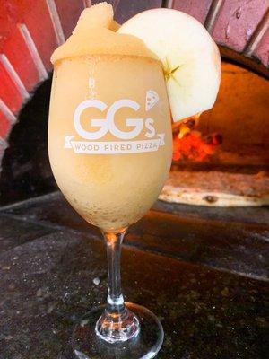 Frozen Apple Cider Slushie: made with apple vodka, fresh apple cider and served with a cinnamon sugar rim