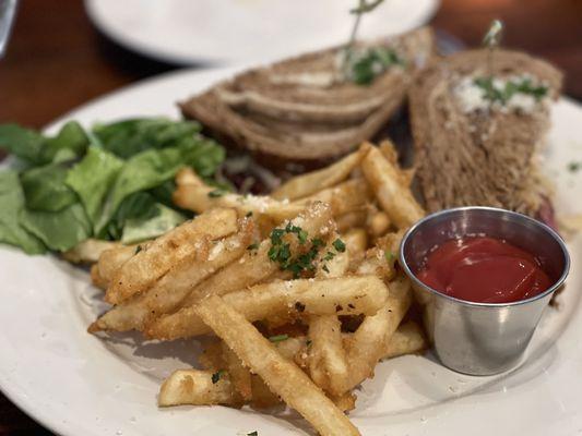 Fries and Rueben sandwich