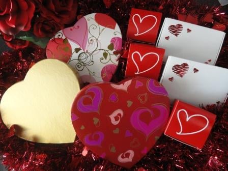 Heart shaped and other boxes can be packed with your favorite assortments for Valentines Day!