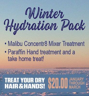 Treat yourself this winter with hydration for your hair and hands! Add the pack to your next salon visit.