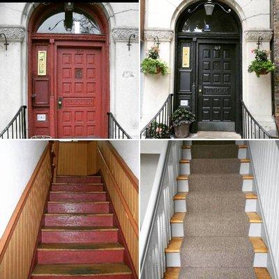 Before and After pictures of a stairwell renovation project.  This property is in the River North neighborhood of Chicago.