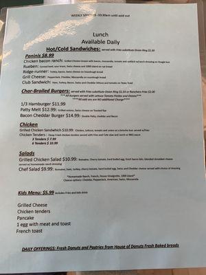 Lunch Menu as of 4/7/24