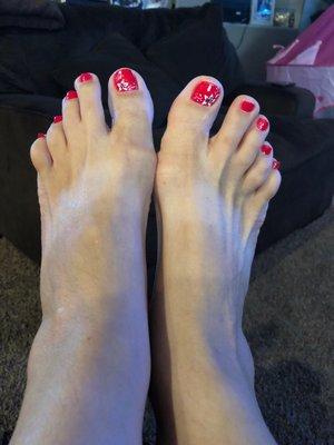 Nice pedicures and I love the nail art.