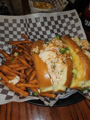 Lobster rolls with sweet potato fries.