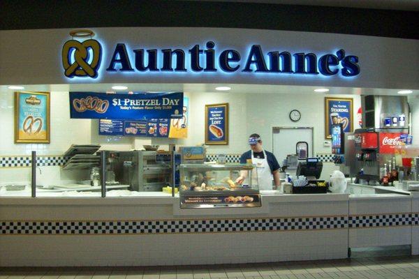 Fresh hot famous Auntie Anne's pretzels daily!