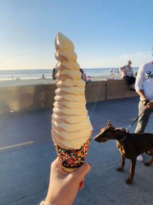 GIANT Vanilla/Chocolate Swirl in Sprinkles-Dipped Waffle Cone ($8.50)