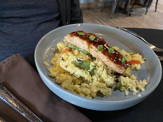 Salmon over rice.