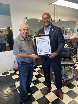 Nick the Barber has relocated to JW Goodson's Salon on Broadway & Junipero. 562-331-3086 Received Certificate of Recognition