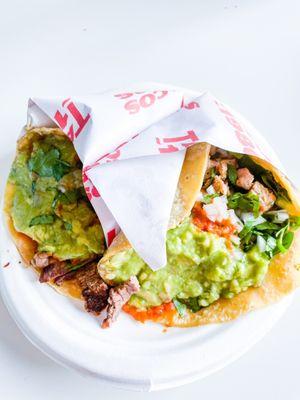 Carne Asada taco and chicken taco