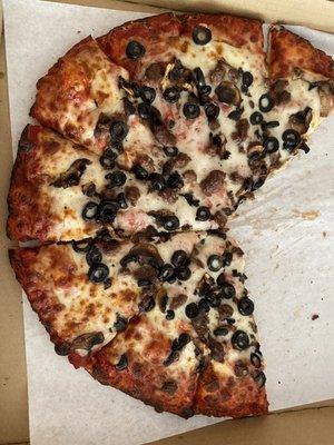 A super small large with minimal toppings.