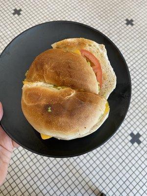 Vegetarian breakfast Sammie on a bagel