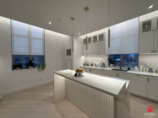 Solar shades installed in a kitchen in Long Island City