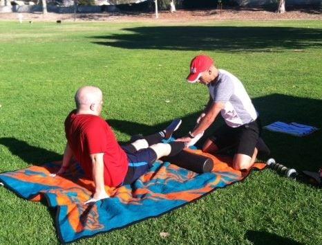 Working on a patient after a run with the Thousand Oaks Pacers.