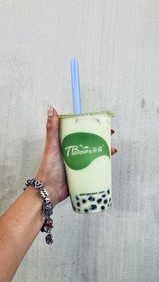 Honeydew milk tea with boba