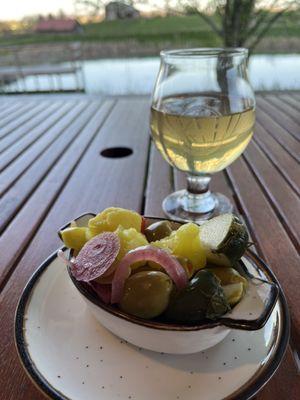 The Barrel Heritage Cider and assorted pickle things