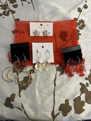 All earrings from Little Crow-including the red bag!