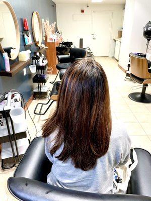 My beautiful hair highlights. Thanks Li!! (Oma is her Burmese name.) I have Asian hair (normally dark brown).