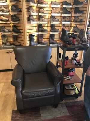 Comfortable chair to sit when trying on shoes