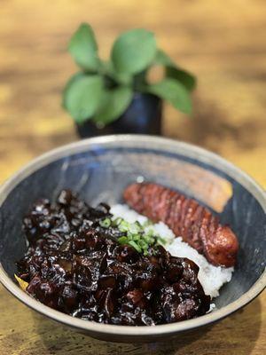 JAJANG BOWL with Crispy Chicken sausage.