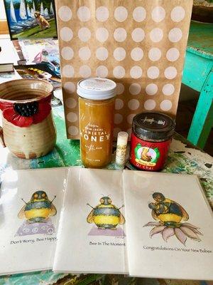 Just unpacked my goodies! Very excited to try the Zen Bear Qi Chai honey tea. Sending out my new bee cards today!