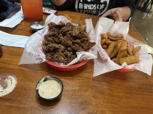 Fried mushrooms and onion petals