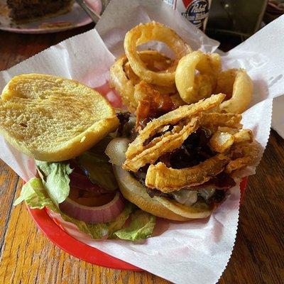 965 Burger and Awesome Onion Rings!