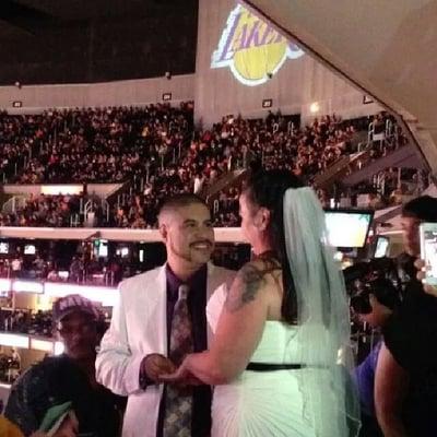 Our wedding :) staples center halftime at the Lakers Game