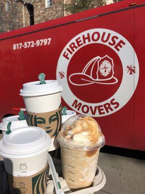 Coffee run for everyone! Ty Firehouse Movers