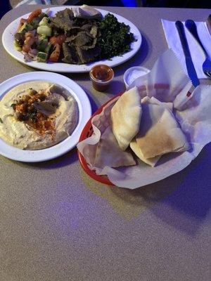 Hummus and Gyro Platter.