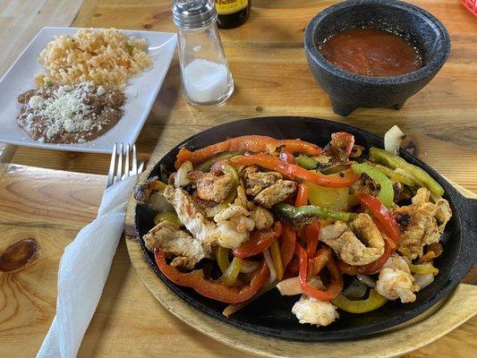 Chicken and shrimp fajitas