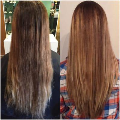 Before and after shadow root balayage