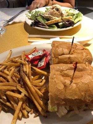 Chicken salad (top) & Shrimp poboy/fries (bottom)