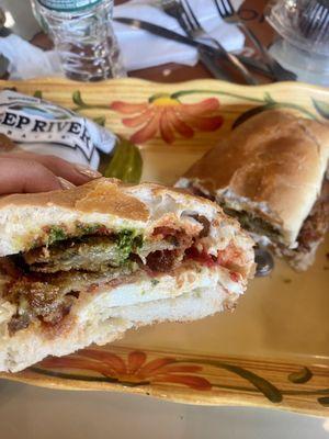 Eggplant pesto sandwich - chef's kiss!