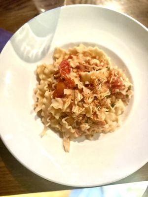 Malfidine pasta w crab and tomatoes. Perfect - fresh and light!