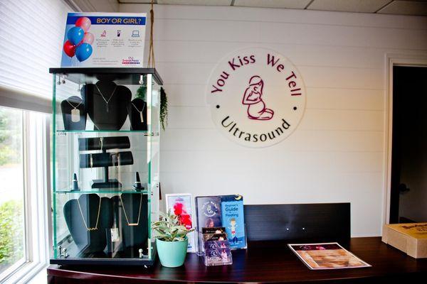 Reception desk and custom heartbeat jewelry case