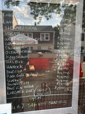 Menu board outside. Lobster Rolls Saturday and Sunday only.