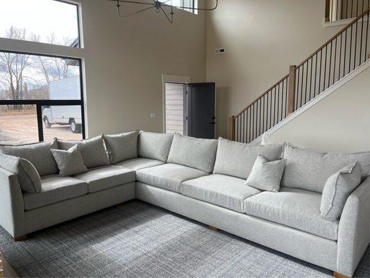 Bear Lake vacation home. Sectional with french seams and feather wrapped pillows