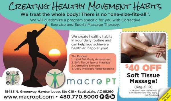 $40 OFF Deep tissue massage at macroPT is a unique experience you won't find anywhere else.