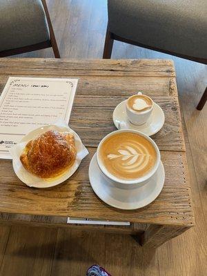 Latte, macchiato, and cheese danish.