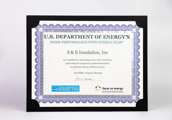 Award from the U.S. Department of Energy / Focus on Energy