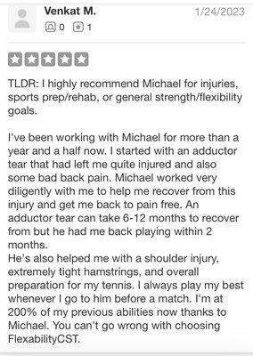 Review was taken down. A wonderful and long time tennis client.