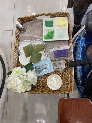 Organic Pedicure setup (I chose aloe)