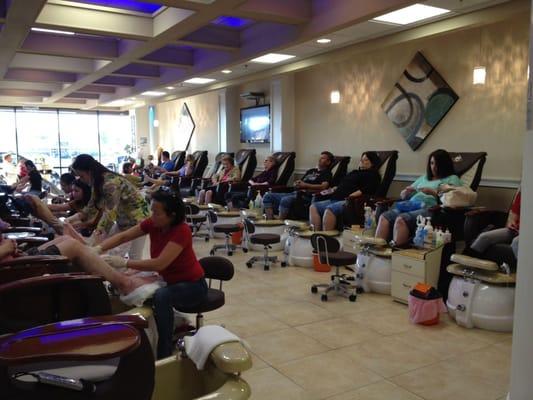 Getting my pedicure done. The place was packed!