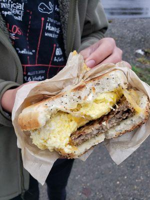 Bagel Breakfast Sandwich: Egg, Sausage and Cheese