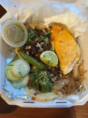 Asada Taco, Pastor Taco, Birria Taco. Green Salsa