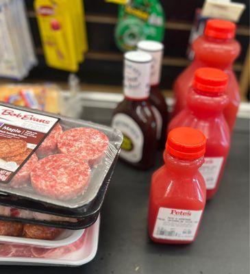 Breakfast sausages and watermelon juice