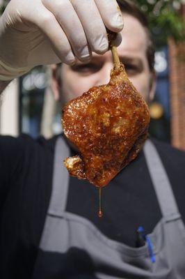 Confit duck leg with spiced orange glaze