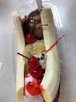 Banana Split no nuts or whipped cream. Yum!