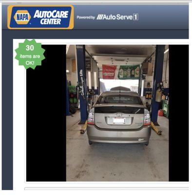 My Prius in their shop, a screen shot pic from their diagnostic estimate.